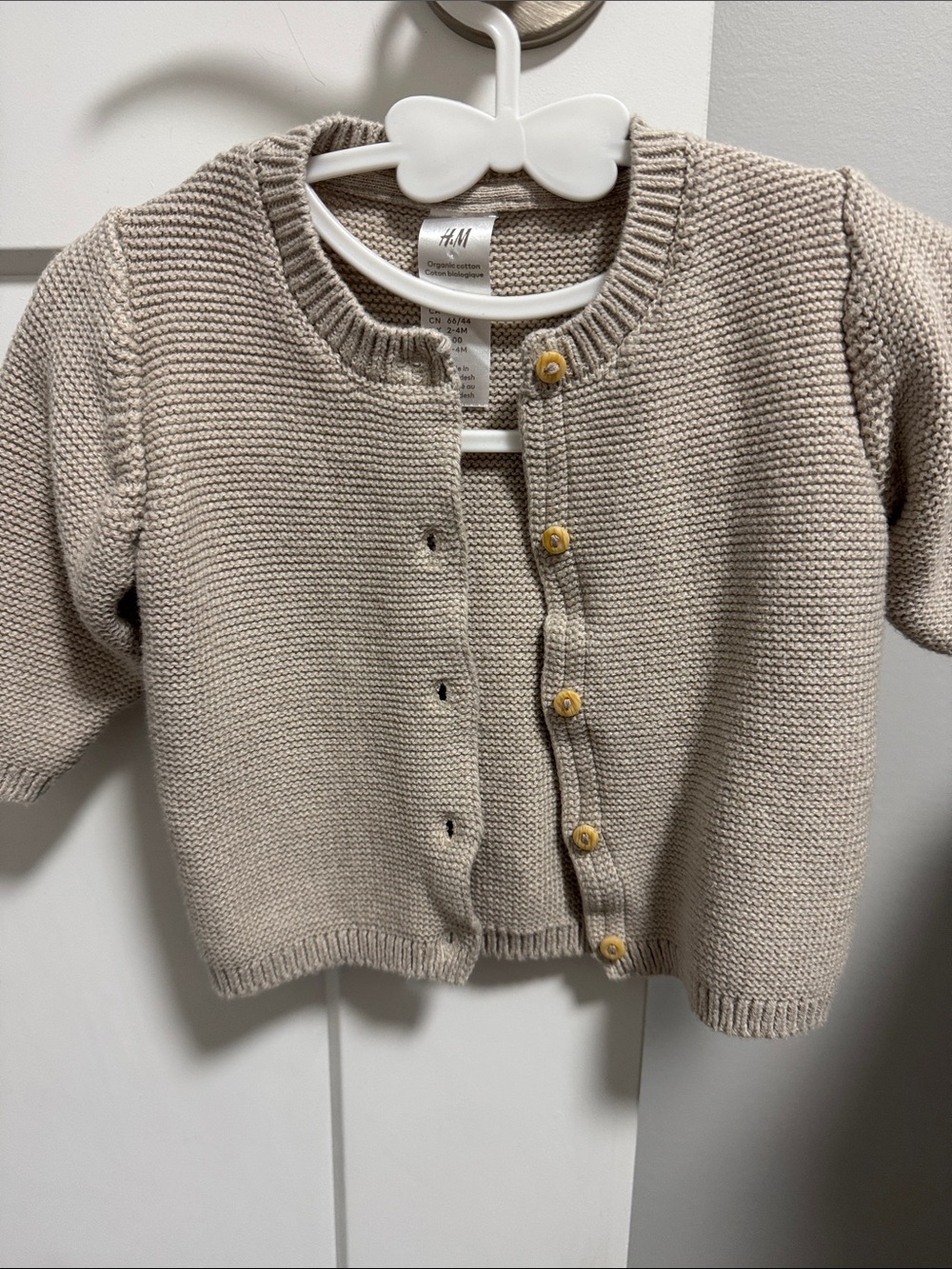 H&M Beige Knit Baby Cardigan with Wood Buttons